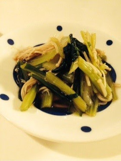 A picture of Just 5 Minutes! Seasoned and Blanched Komatsuna Greens & Enoki Mushrooms.