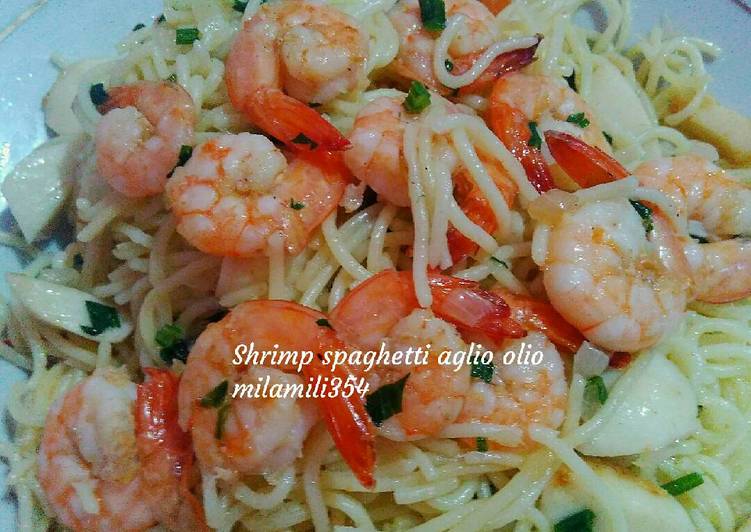 Resep Shrimp spaghetti aglio olio, Enak