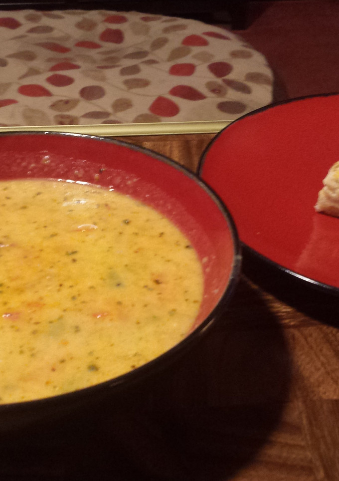 A picture of Chorizo and Cheese Chowder.