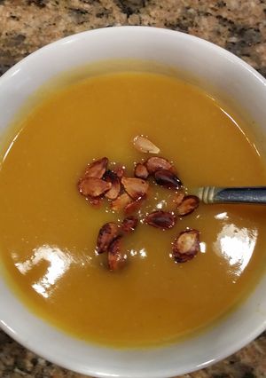 A picture of Savory Butternut Squash Soup with Fresh Ginger.
