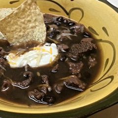 A picture of Steak and Black Bean Soup.