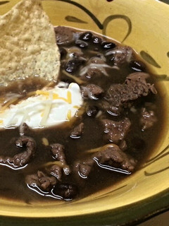 A picture of Steak and Black Bean Soup.