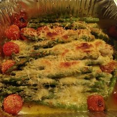 Asparagus with grape tomatoes A picture of Asparagus with grape tomatoes.