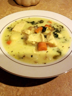 A picture of Creamy, dreamy gnoochi soup with chicken.