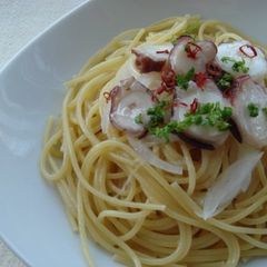 A picture of Pasta with Octopus and Anchovy Pasta Sauce.