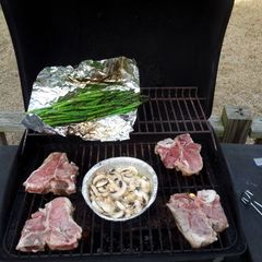 A picture of Grilled Veal Chops with Mushroom, white wine & butter..