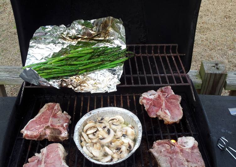 Grilled Veal Chops with Mushroom, white wine &amp; butter.