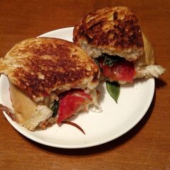 A picture of Tomato mozzarella grilled cheese.