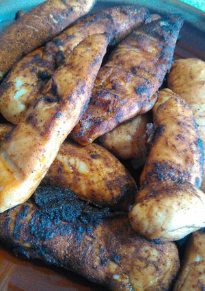 A picture of BBQ flavored chicken tenders.
