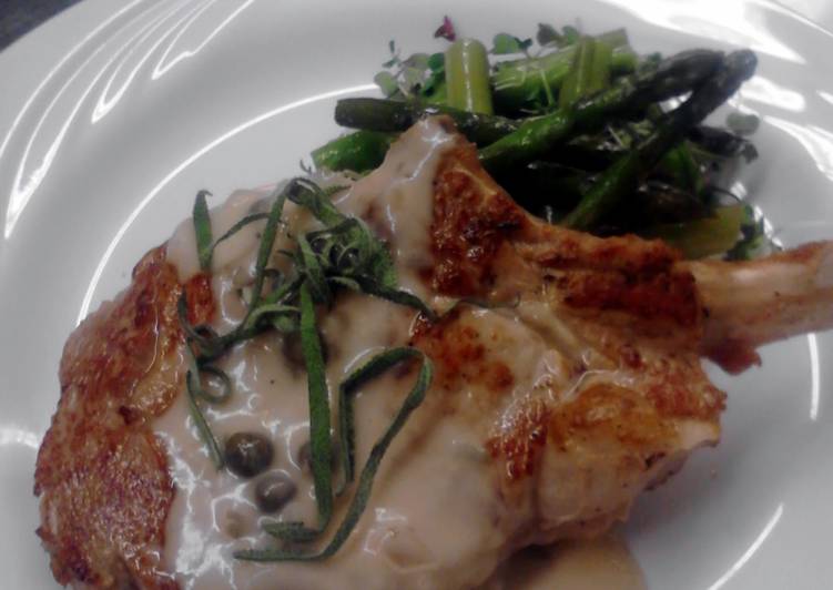 Recipe of Quick seared veal chop with creamy caper burr Blanc and wild rice pilaf