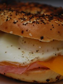 A picture of Ham, Egg, & Cheese Bagel Sandwich.