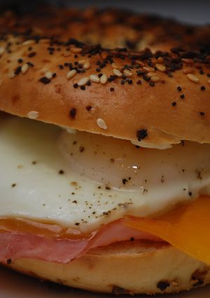 A picture of Ham, Egg, & Cheese Bagel Sandwich.