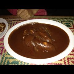 A picture of Red mole with chicken.