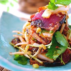A picture of Bonito and Sweet Onion in Spicy Gochujang Sauce.