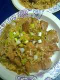 Ramen noodles pork and green bean stirfry