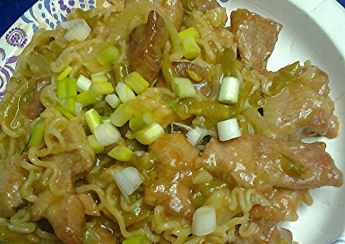 Recipe of Favorite Ramen noodles pork and green bean stirfry