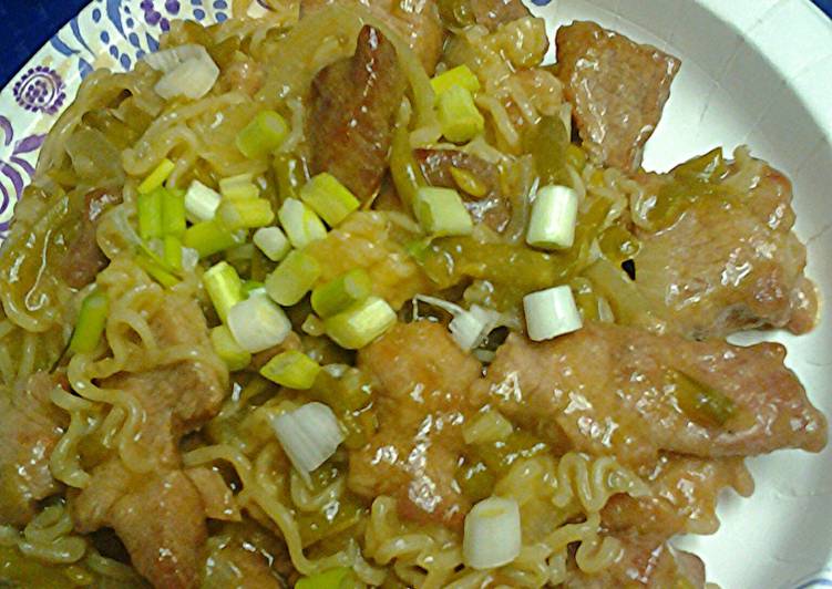 Step-by-Step Guide to Prepare Quick Ramen noodles pork and green bean stirfry