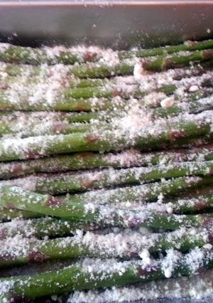 A picture of Our Family Famous Crunchy Asparagus Parmesan.