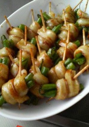 A picture of Chikuwa Wraps with Green Beans.