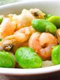 Seafood and Fava Bean Yaki Udon with Fish Sauce