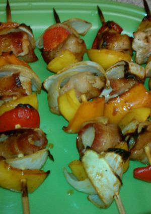 A picture of Pork Wrap Bacon Kabobs.