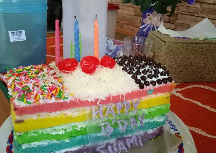 Cara membuat Rainbow cake kukus yang lezat Untuk Jualan