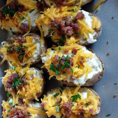A picture of Man's twice baked potatoes.