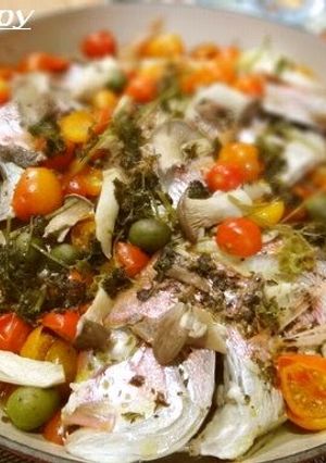 A picture of Steam Cooked Italian Sea Breem Splendor in One Pot.