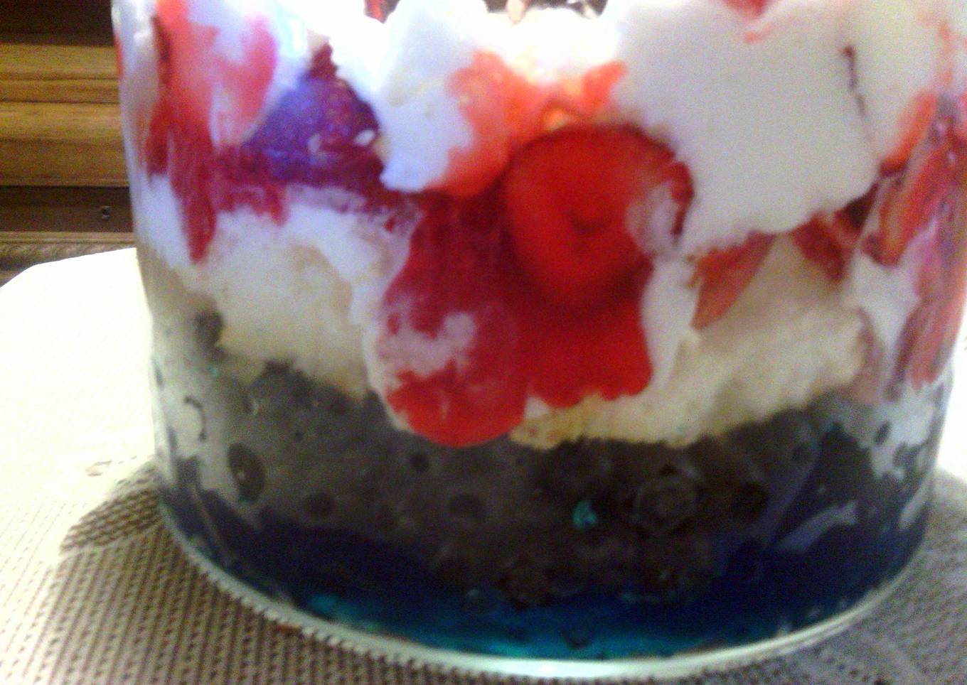 red, white, and blue trifle