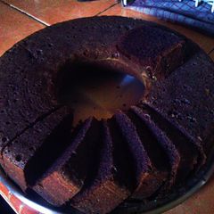 A picture of black sticky rice cake.