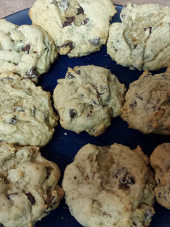 A picture of Thick and chewy chocolate chip cookies.