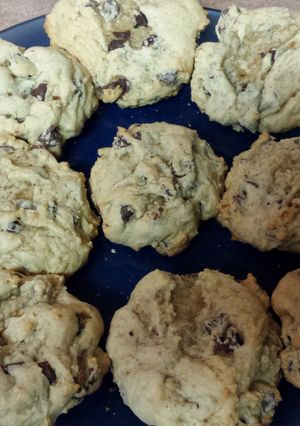A picture of Thick and chewy chocolate chip cookies.