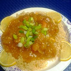 A picture of Shrimp in lemon garlic pepper sauce.