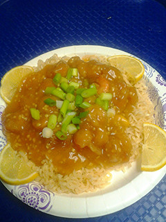 A picture of Shrimp in lemon garlic pepper sauce.
