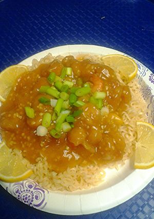A picture of Shrimp in lemon garlic pepper sauce.