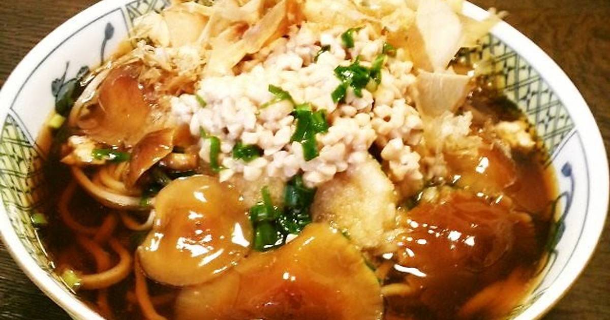 Easy Warm Soba Noodles with Grated Daikon Radish, Nameko Mushrooms and