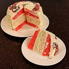 A picture of Vanilla Christmas Layer Cake with Creamy Vanilla Buttercream Frosting.