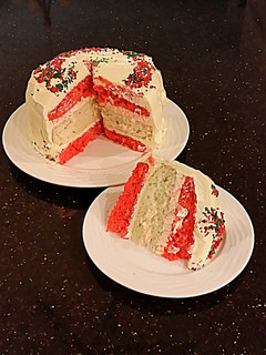 A picture of Vanilla Christmas Layer Cake with Creamy Vanilla Buttercream Frosting.