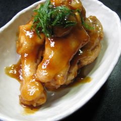 A picture of Teriyaki-Style Simmered Chicken Drummettes with Ume Plum Jam.