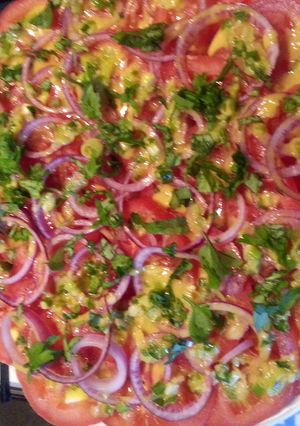 A picture of 'V' Tomato salad.