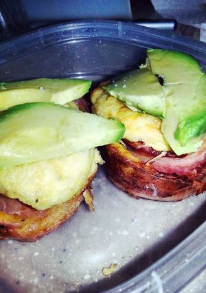 A picture of Bacon wrapped eggs.