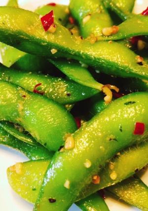 A picture of Irresistible Spicy Garlic Frozen Edamame.