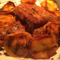 A picture of Grilled Pork Chops With Roasted Apple Grilling Sauce.