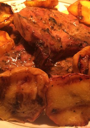 A picture of Grilled Pork Chops With Roasted Apple Grilling Sauce.