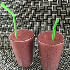 A picture of Avocado, Blueberry, Raspberry, Banana Smoothie.