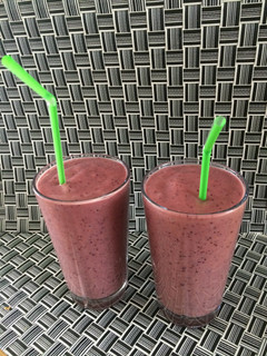 A picture of Avocado, Blueberry, Raspberry, Banana Smoothie.
