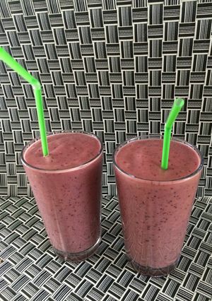 A picture of Avocado, Blueberry, Raspberry, Banana Smoothie.