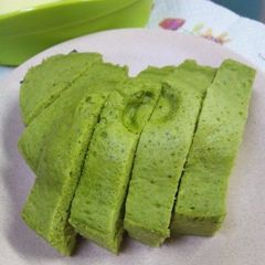 A picture of Matcha Sponge Cake Made with Pancake Mix.