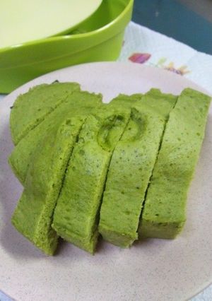 A picture of Matcha Sponge Cake Made with Pancake Mix.