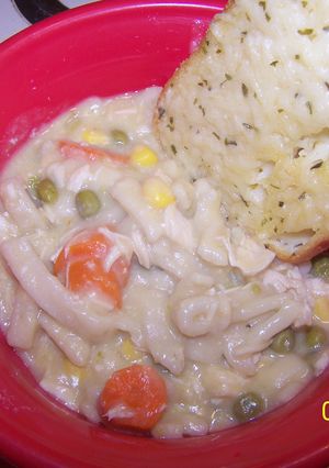 A picture of Slow and easy chicken noodle stew.